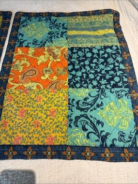 Jessica Simpson Patchwork Quilted Pillow Covers in Teal, Yellow & Orange